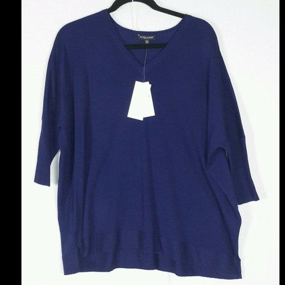 Eileen Fisher Merino Box Top Vneck Elbow Sweater - Picture 2 of 3